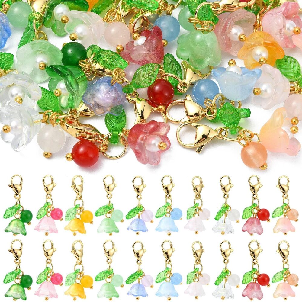 7887 20Pcs 10 Colors Lily of the Valley Charms Acrylic Floral Charms Lily